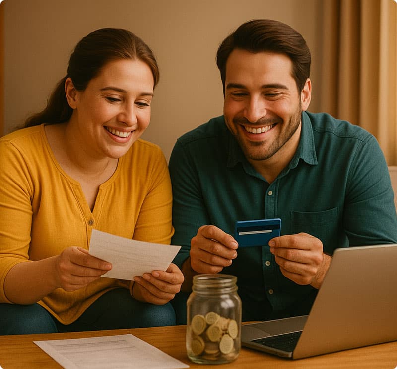 Couple using laptop to manage finances